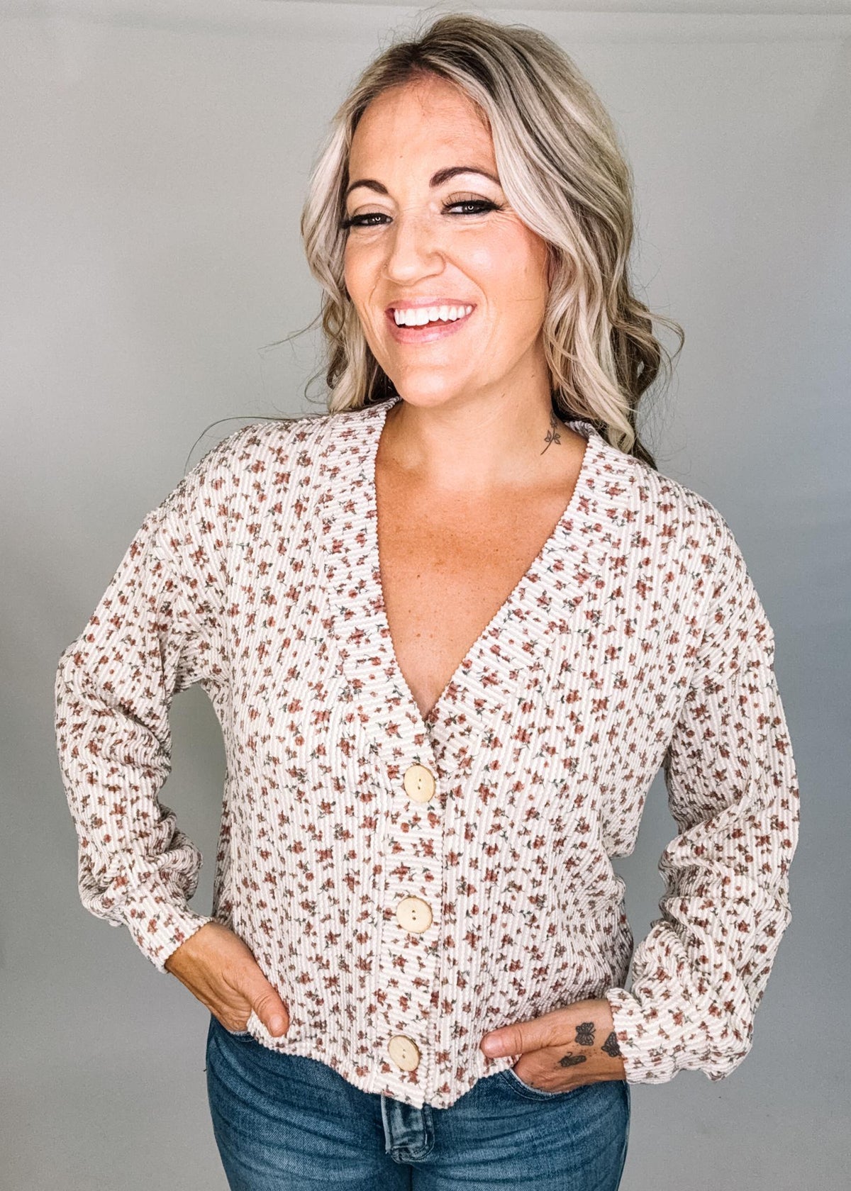 Floral Rib Knit Cardigan