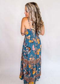 Blue Floral Twist Front Maxi