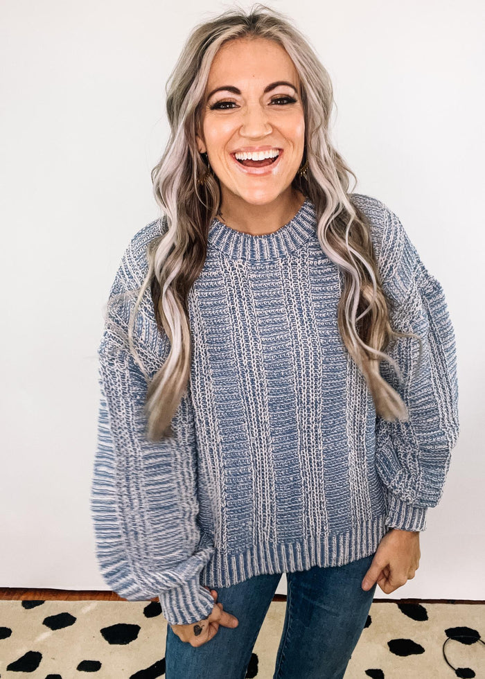 Denim Two Tone Cozy Knit Sweater