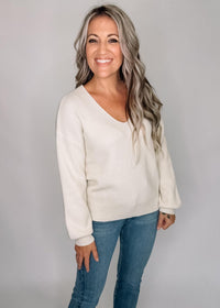 Drop Shoulder Back Bow Tie Sweater