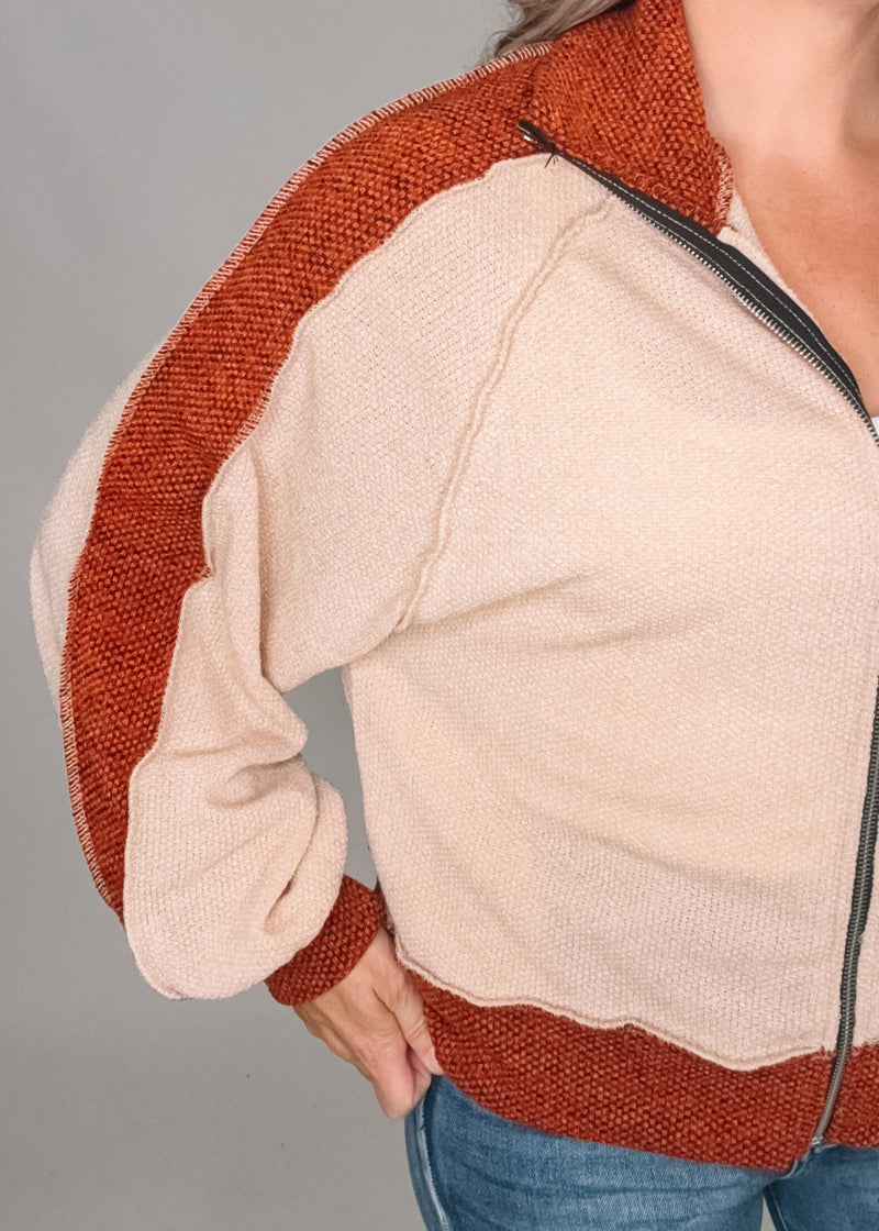High Neck Zip Up Two Tone Jacquard Jacket