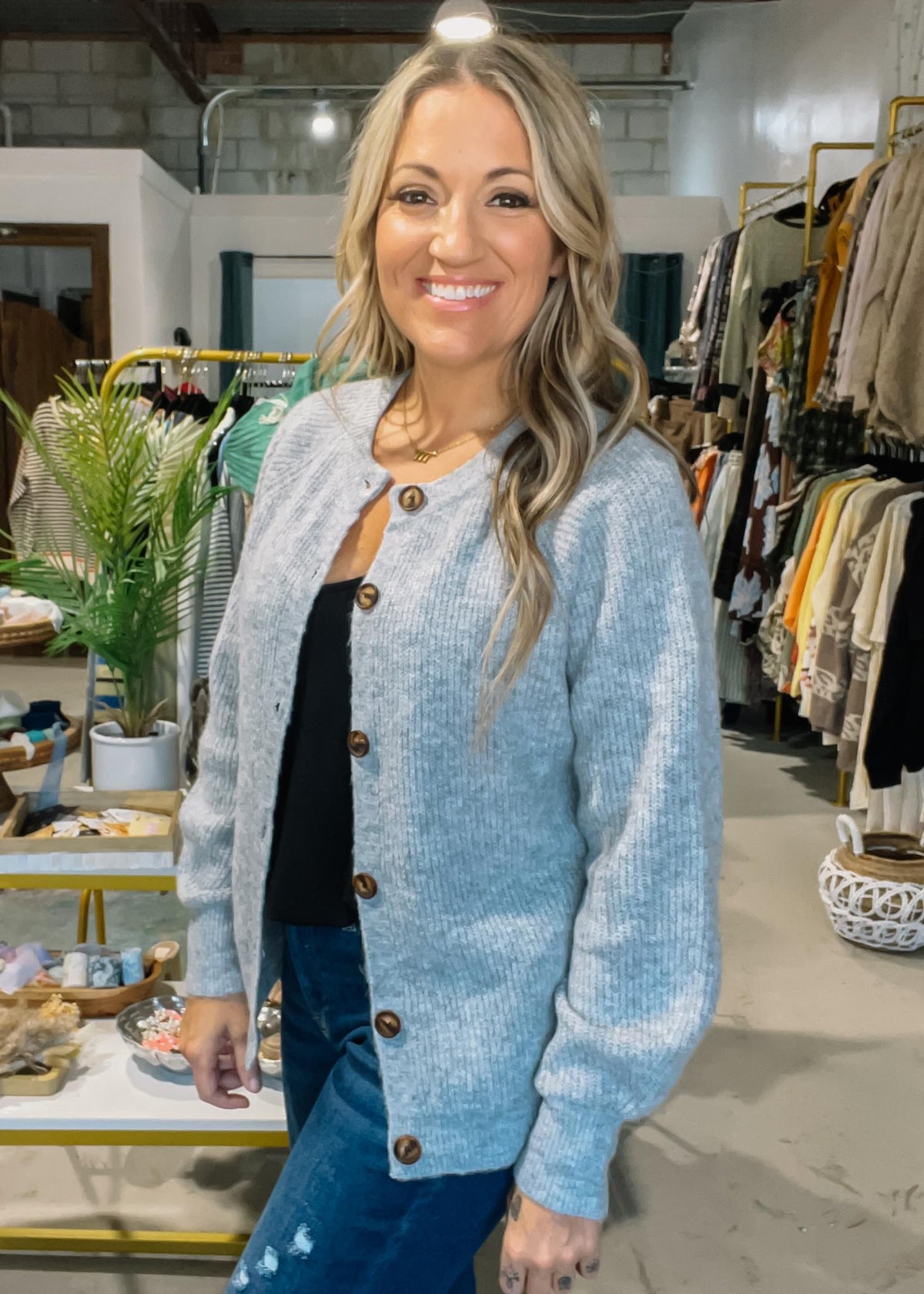Grey Chunky Button Cardigan