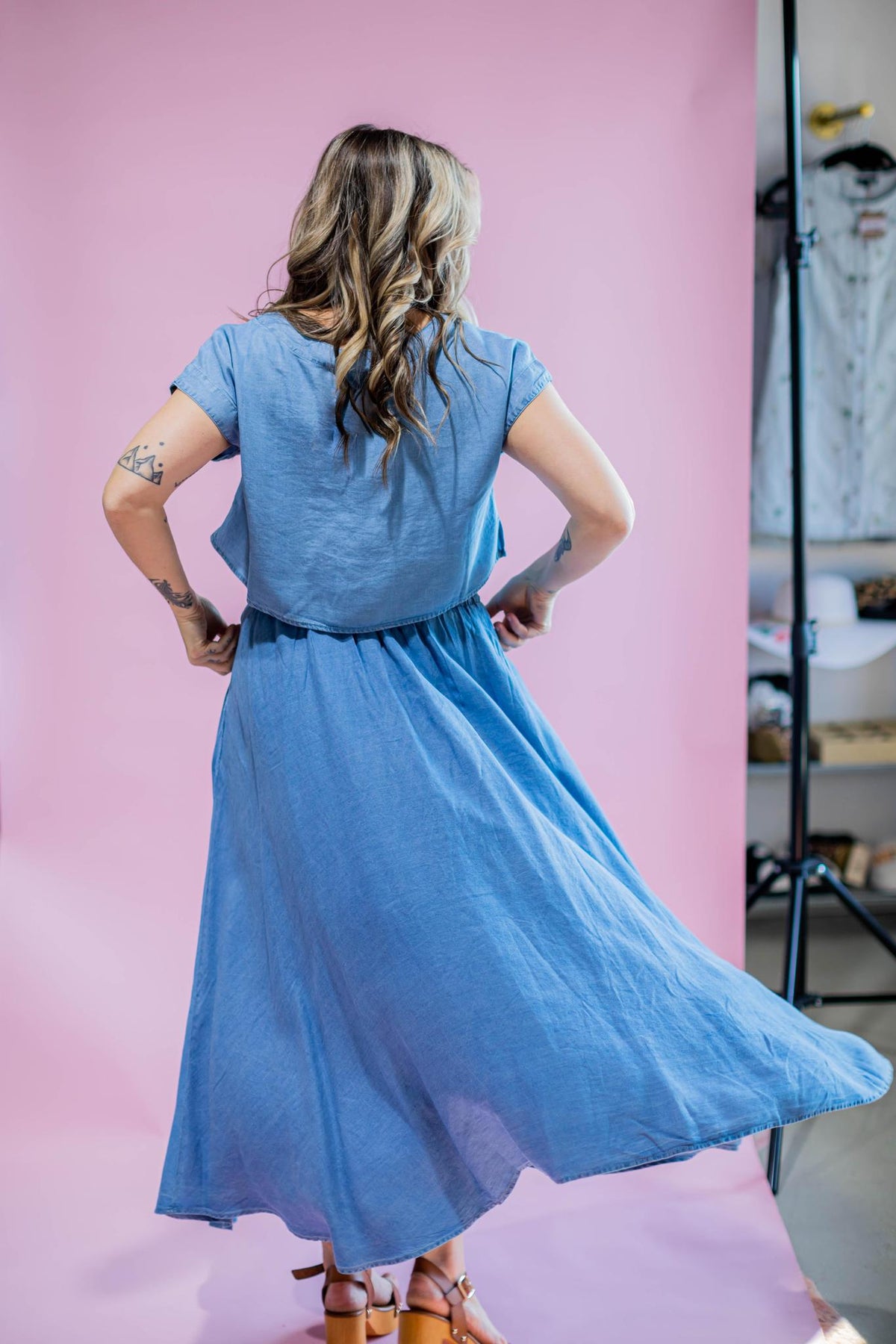 Chambray Midi Set- Top and Skirt