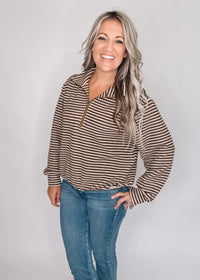 Brown Stripe Bubble Hem