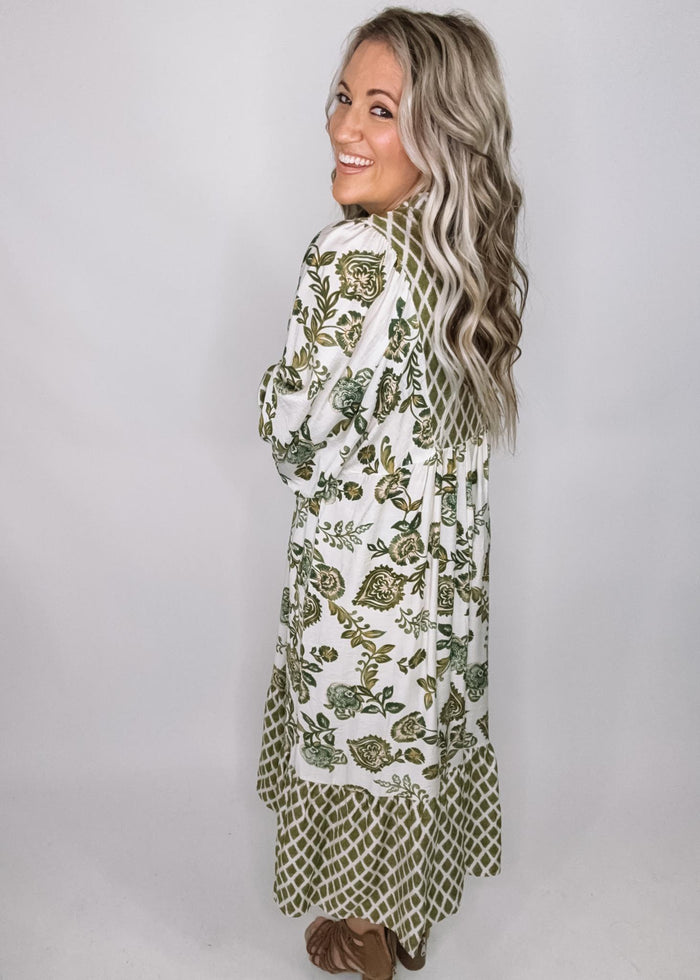 Olive Floral and Printed Maxi Dress