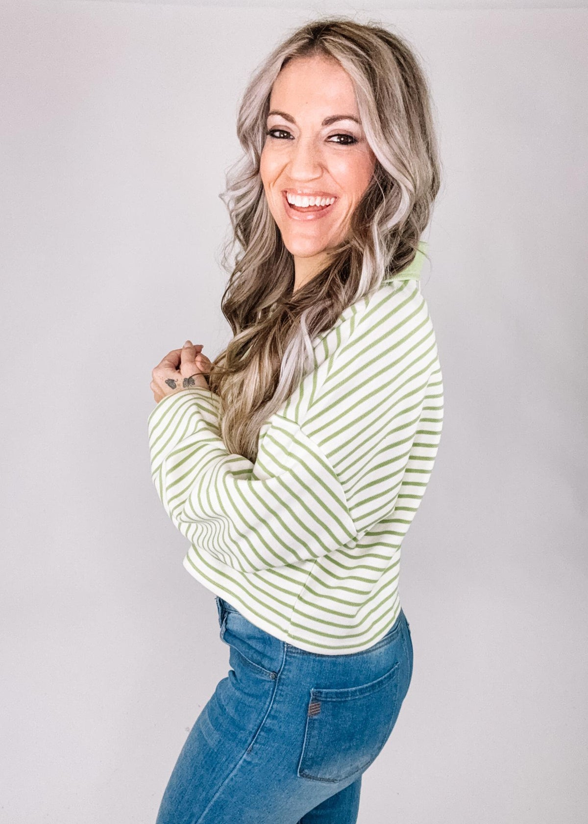 Avocado Stripe Collar Top