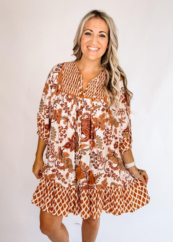 Toffee Mixed Print Dress