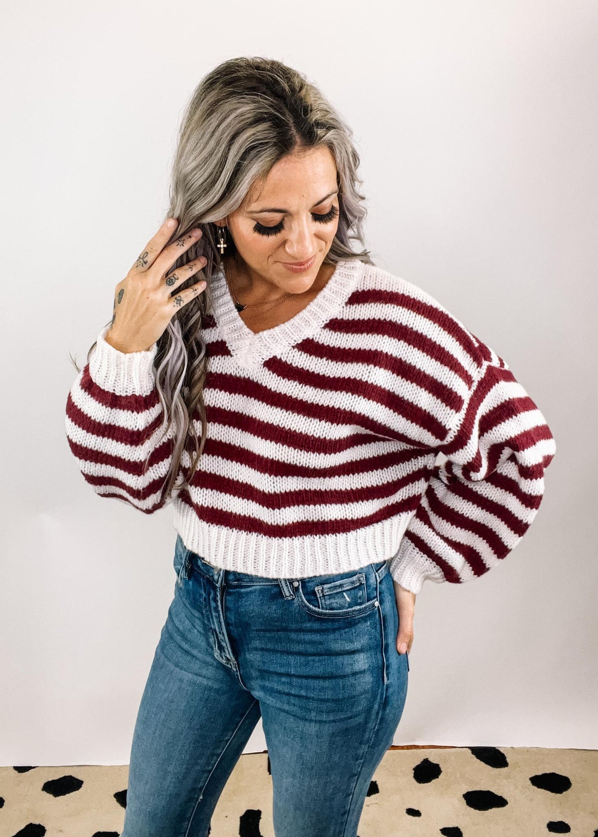 Burgundy and White Stripe Knit