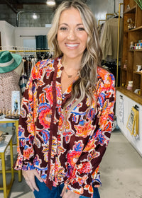 Brown Mixed Floral Button Down Blouse