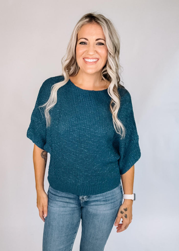 Textured Half Dolman Knit Top
