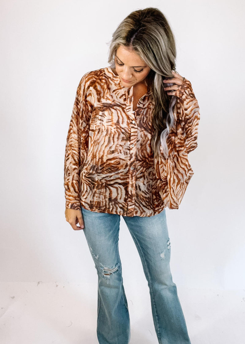 Brown Tiger Printed Blouse