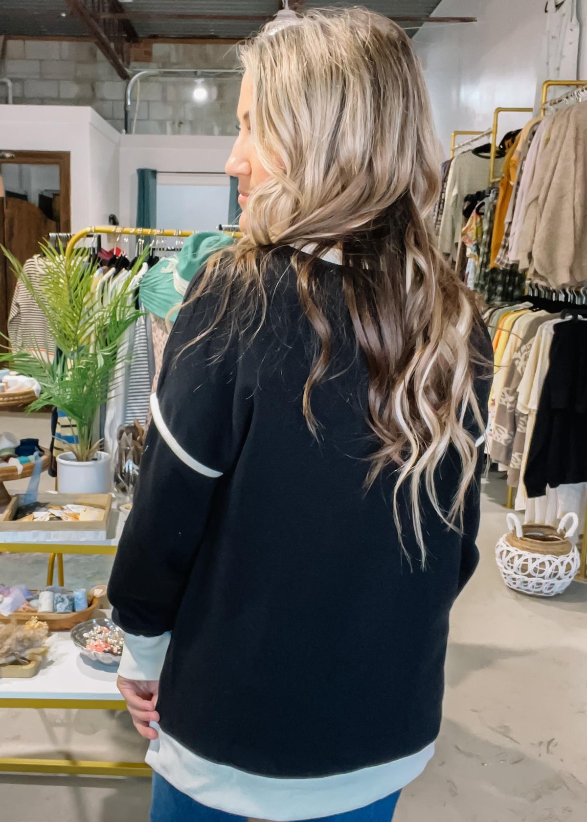 Ivory Trim Pullover Pockets