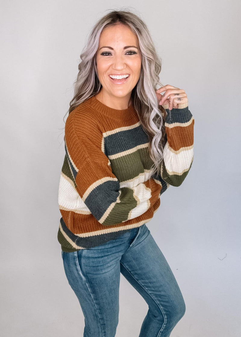 Camel and Olive Stripe Classic Sweater