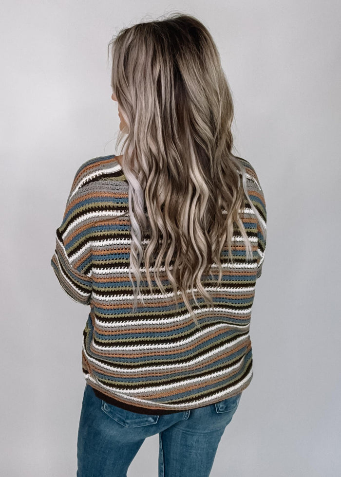 Multi Color Stripe V Neck Cardigan