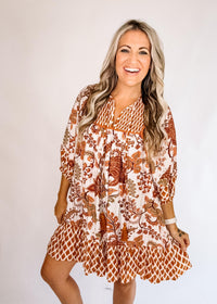 Toffee Mixed Print Dress