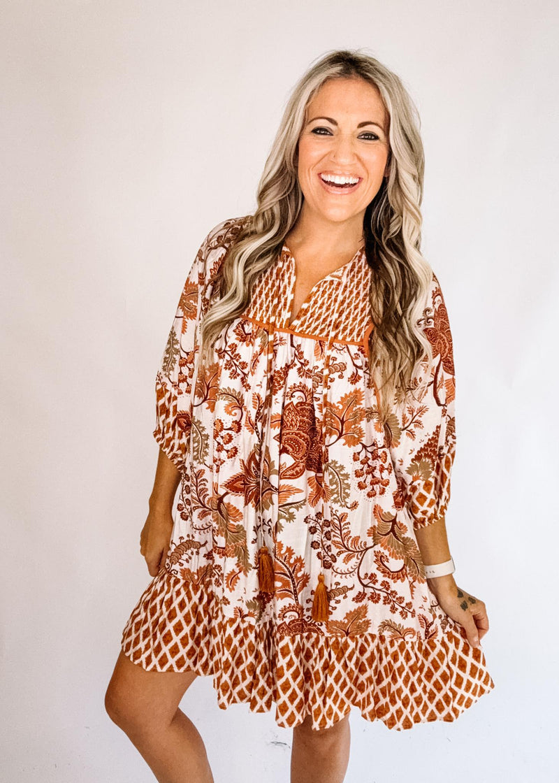 Toffee Mixed Print Dress