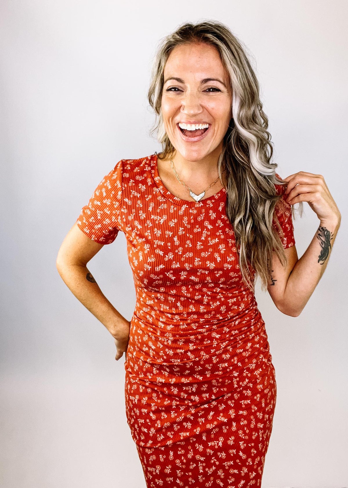 Terra Cotta Ditsy Floral Mini Dress