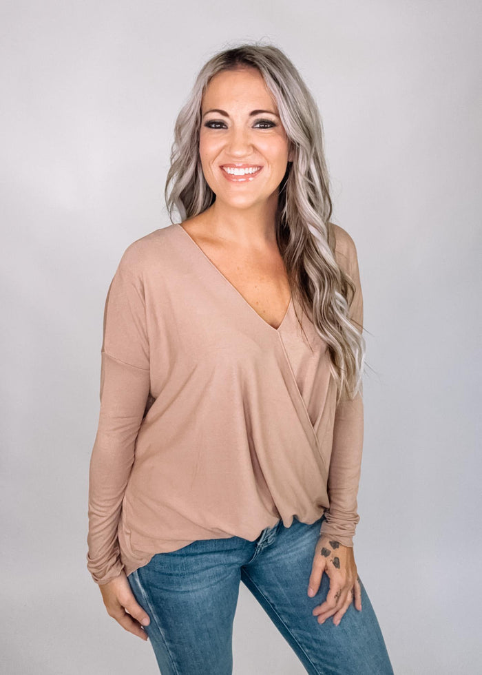 Faux Wrap Long Sleeve Tunic Top