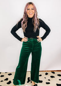 Green Corduroy Crop with Bow Detail