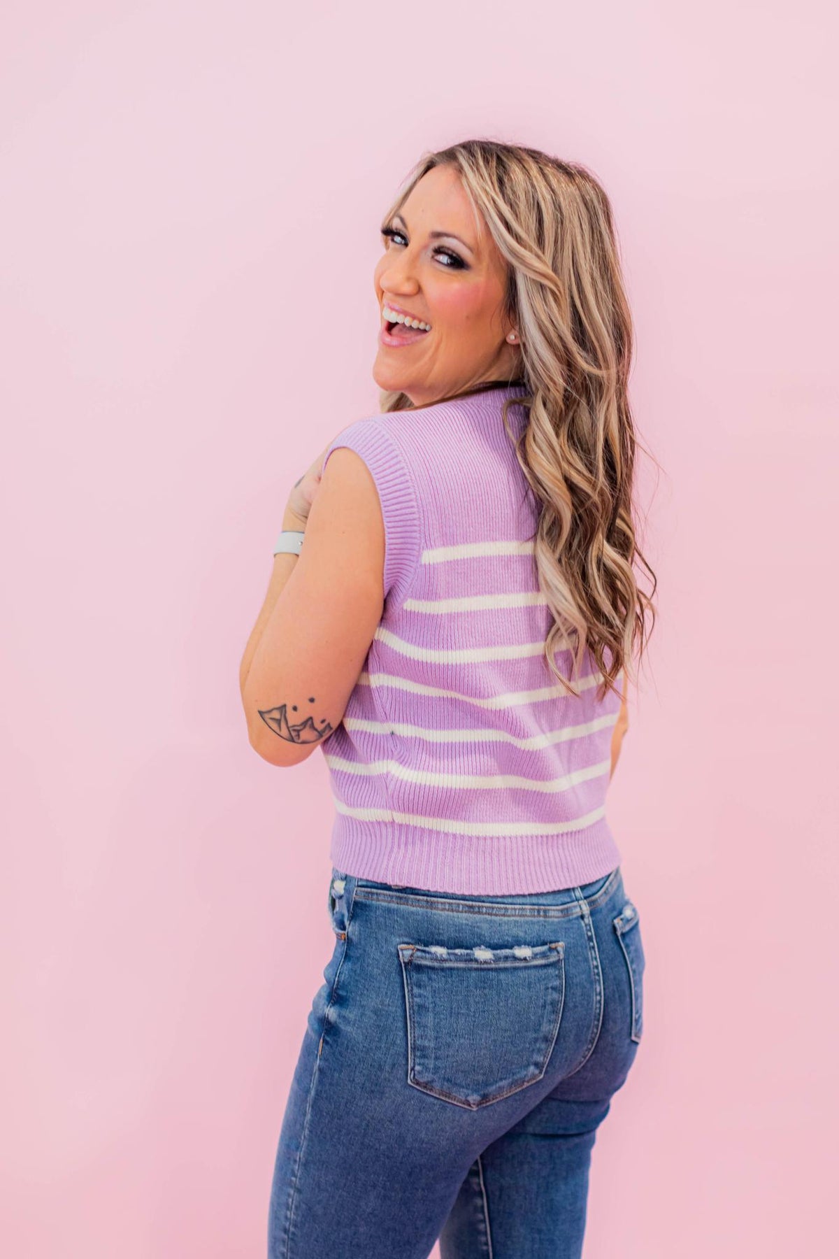 Lilac Round Neck Stripe Sweater