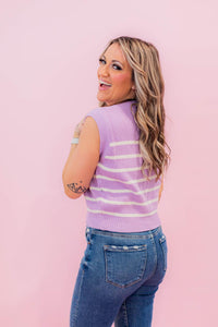 Lilac Round Neck Stripe Sweater