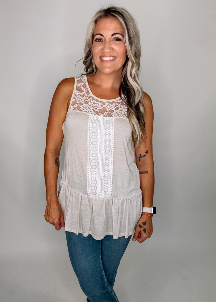 Oatmeal Lace Detail Tunic Tank