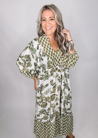 Olive Floral and Printed Maxi Dress