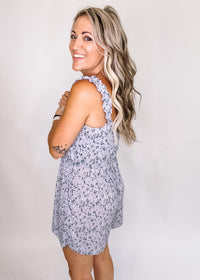 Lavender and Navy Ditsy Floral Romper