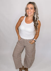 Mineral Wash Striped Barrel Leg Jeans