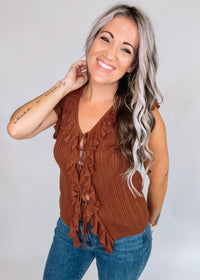 Terra Cotta Ruffle Tie Front Tank