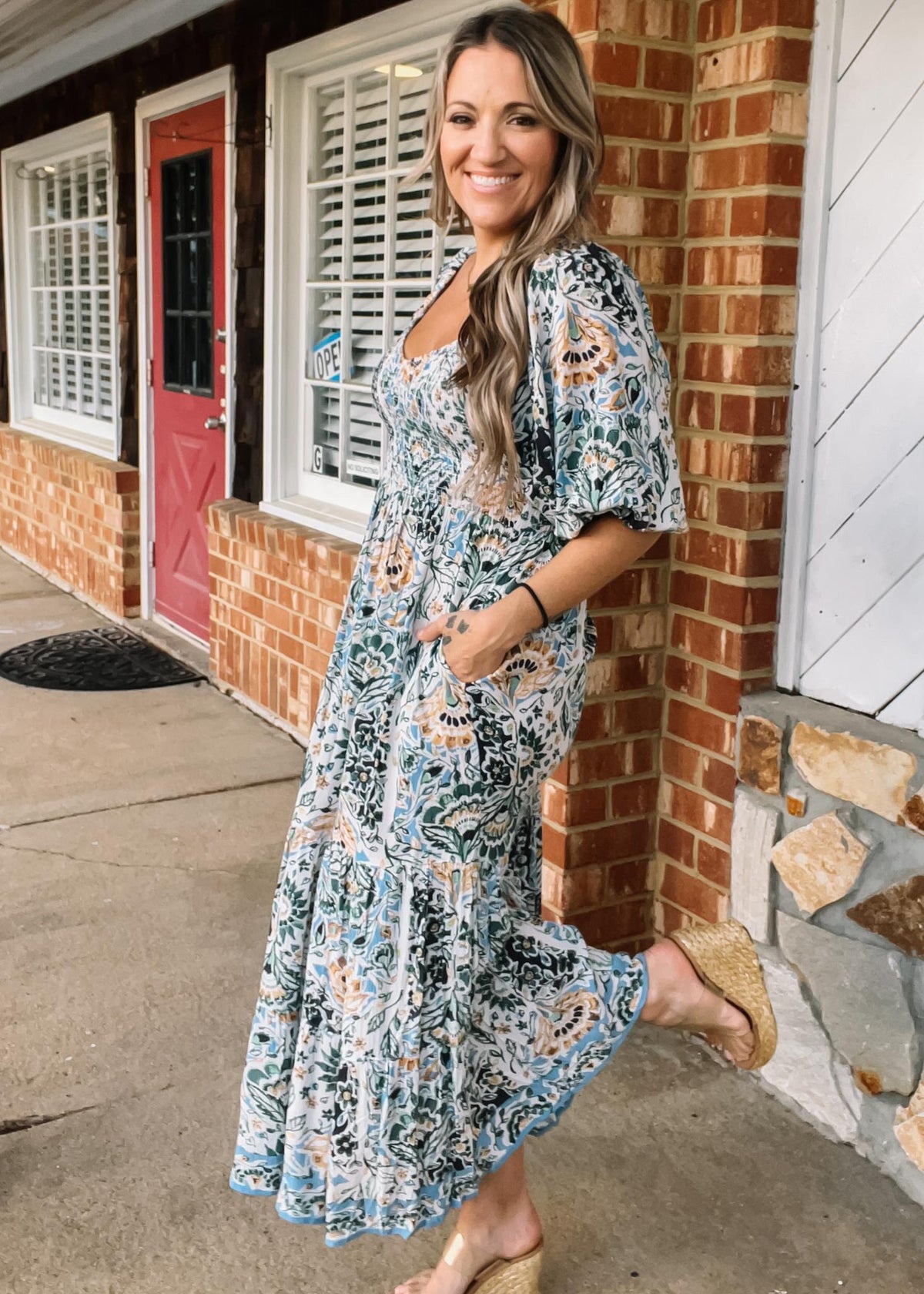 Printed Smocked Top Maxi