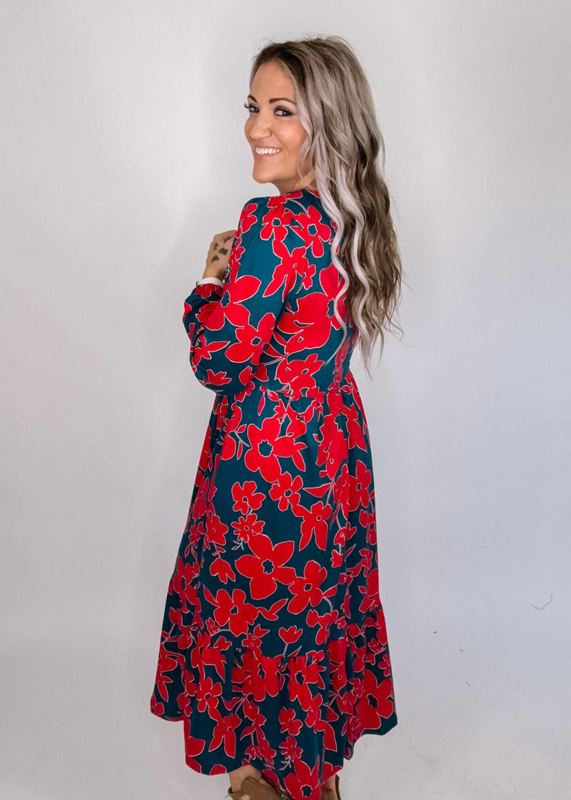 Teal and Magenta Midi Dress