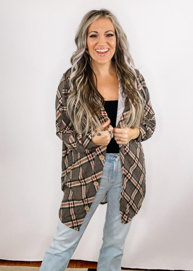 Mocha Plaid Hoodie Cardigan