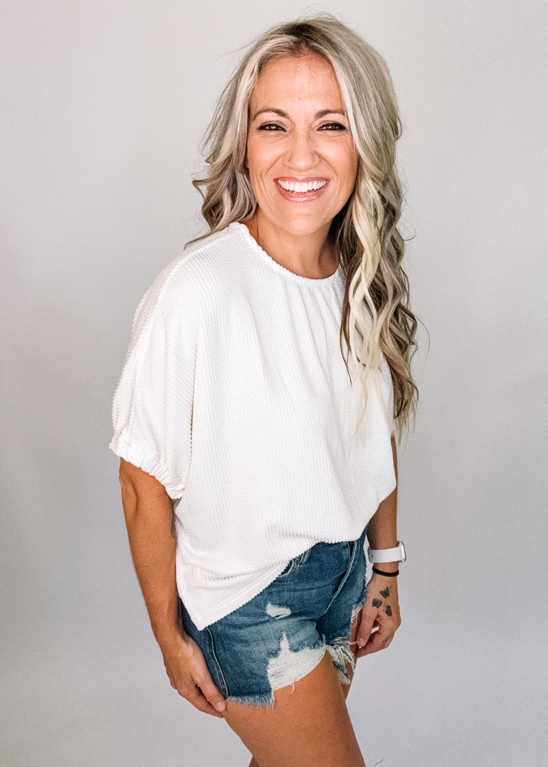 Textured Elastic Cuff Blouse