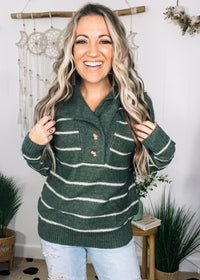 Front Button Striped Pullover with Collar