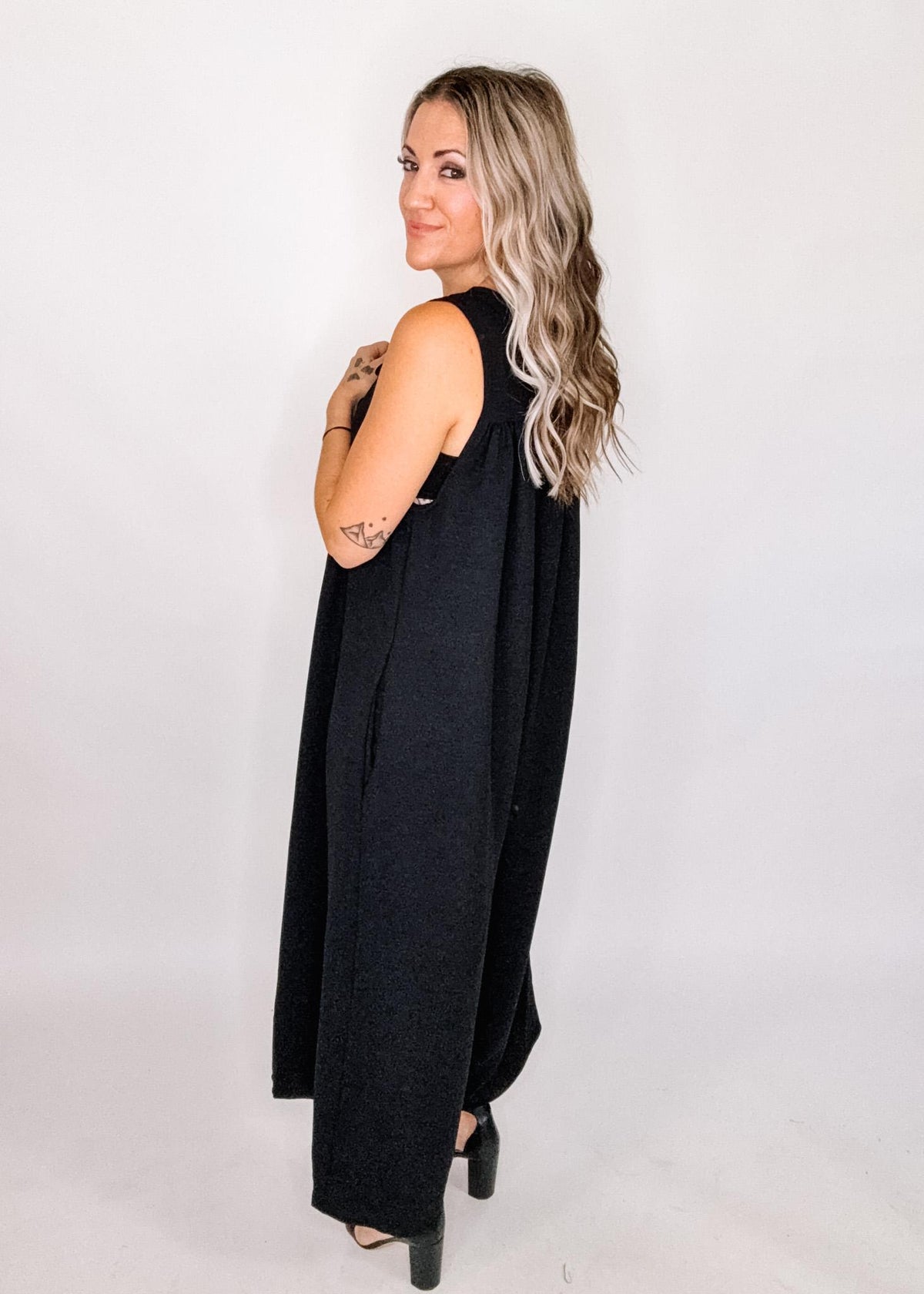 Black Wide Leg Jumpsuit with Ribbon Detail