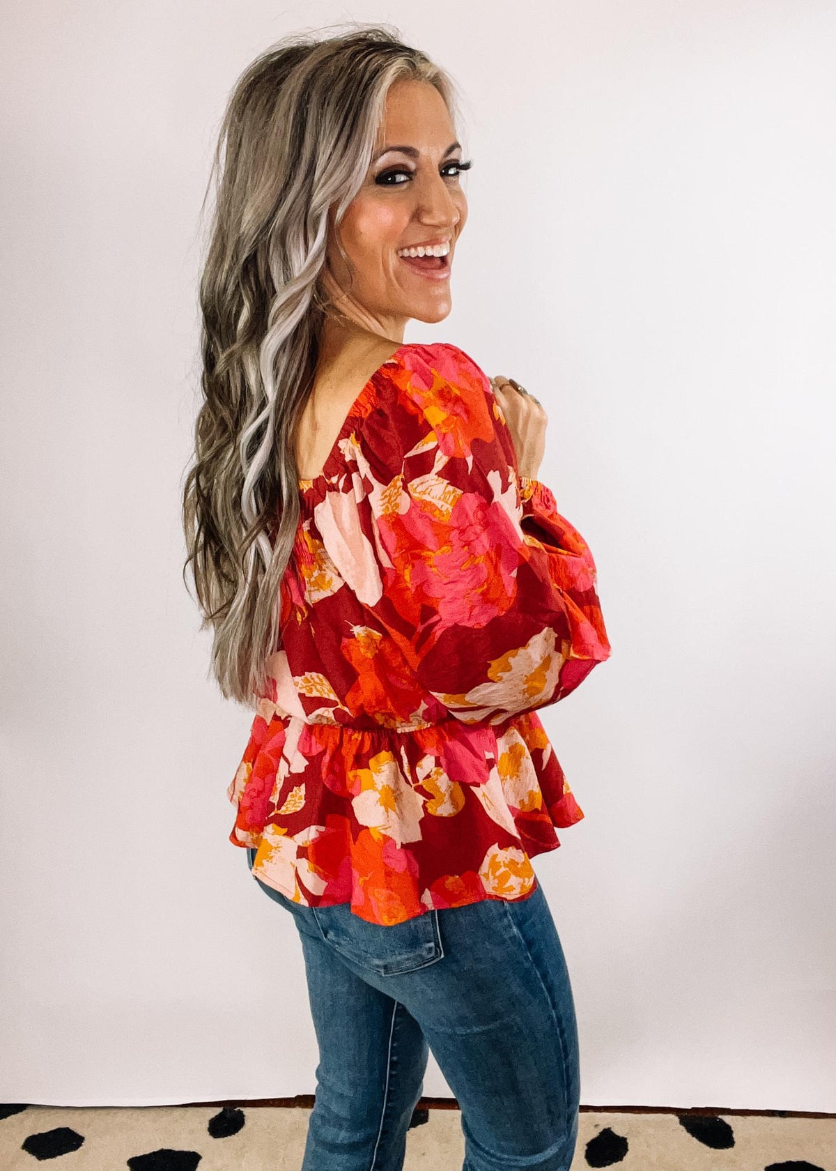 Printed Square Neck Peplum Top