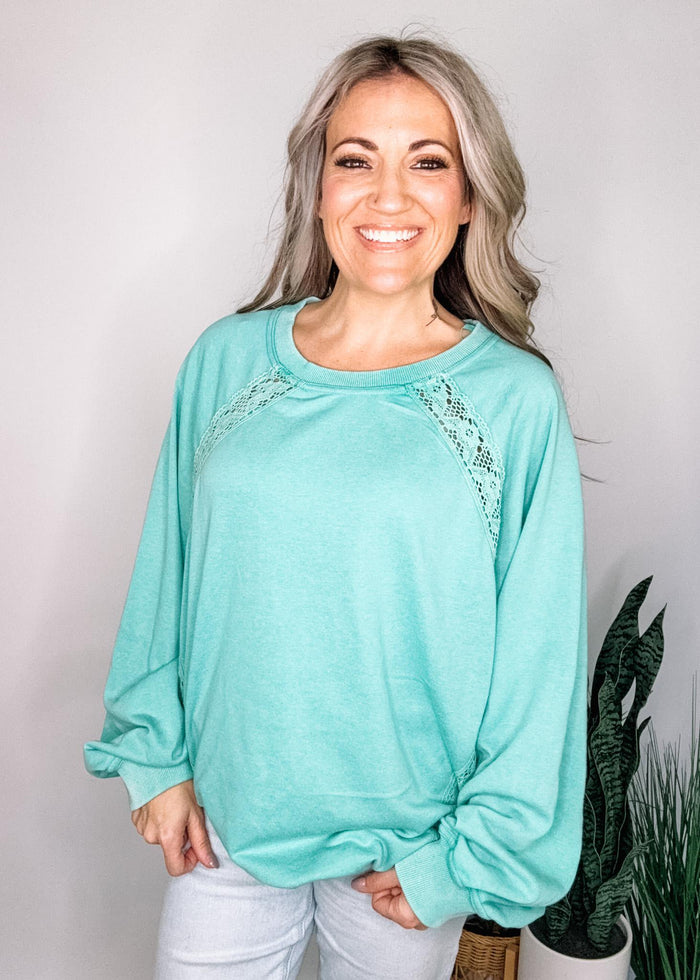 Mint Lace Trim Pullover