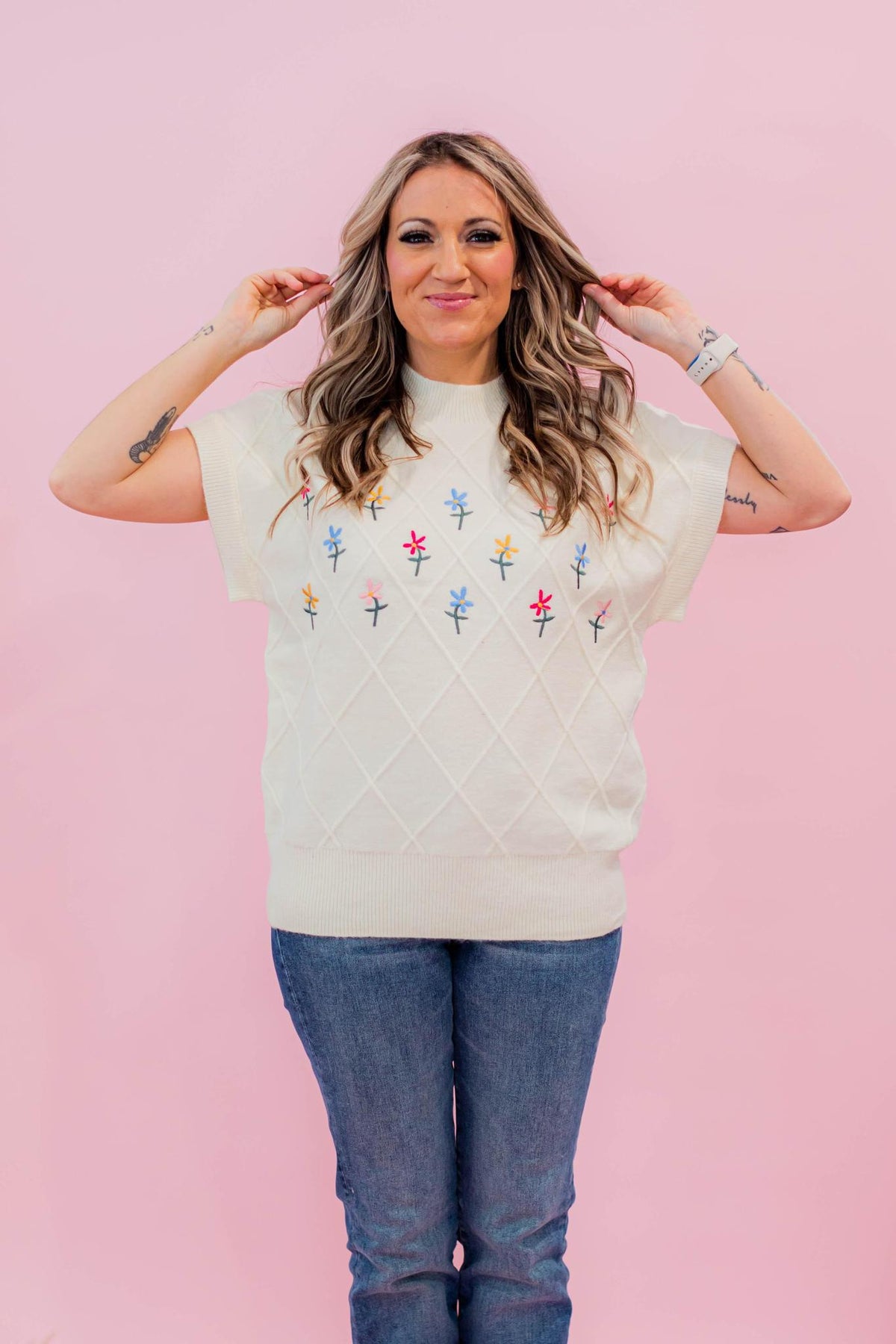 Floral Detail Sweater Vest Top