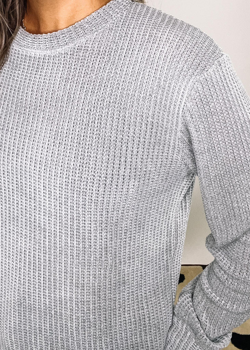 A - Chenille Waffle Round Neck Sweater