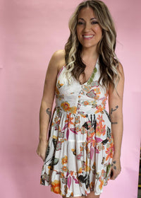 Ivory Tropical Halter Dress