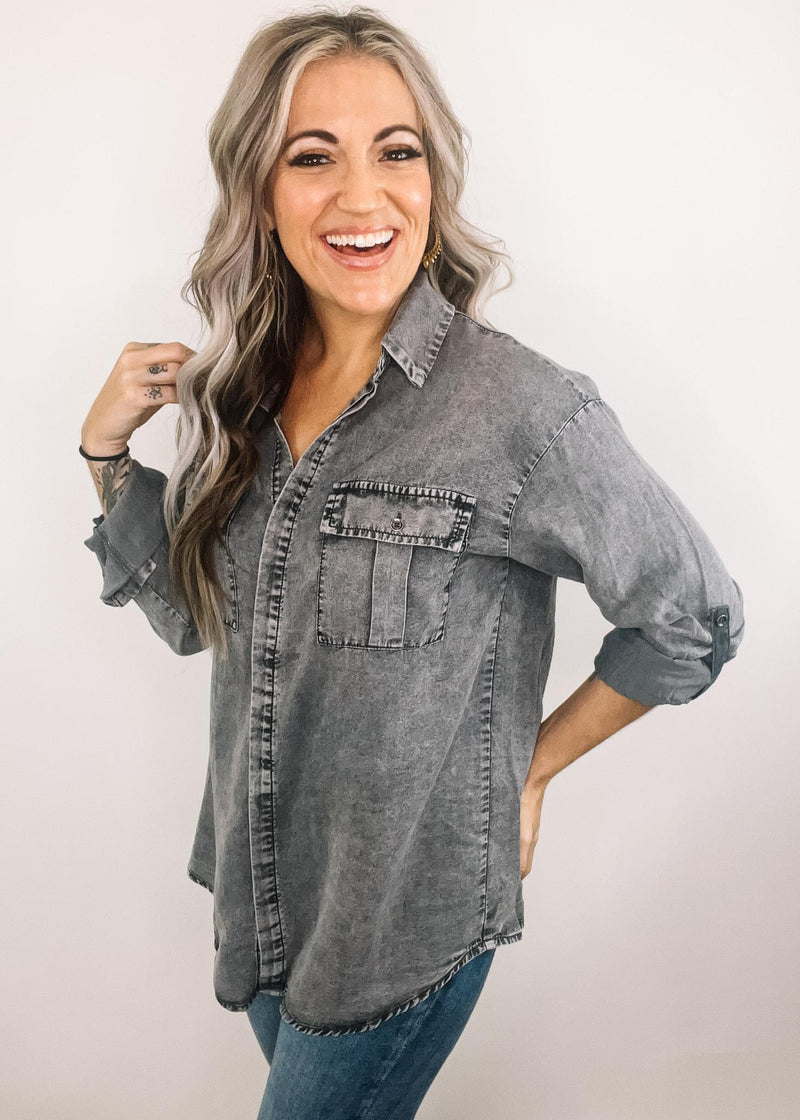 Black Denim Collared Shirt