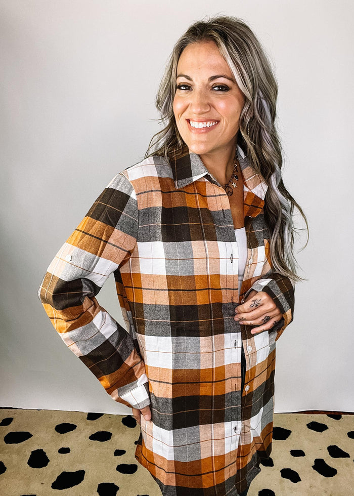 Brown and Orange Plaid Top