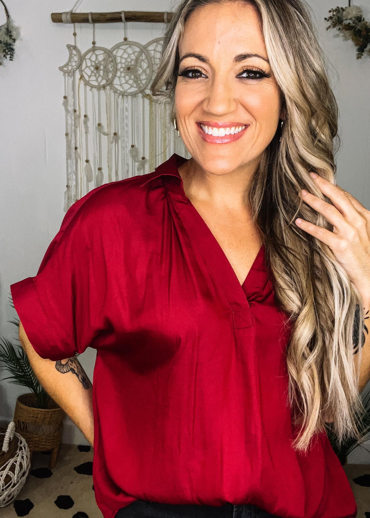 Classic Collared V Neck Blouse