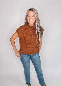 Caramel Cable Knit Sleeveless Sweater