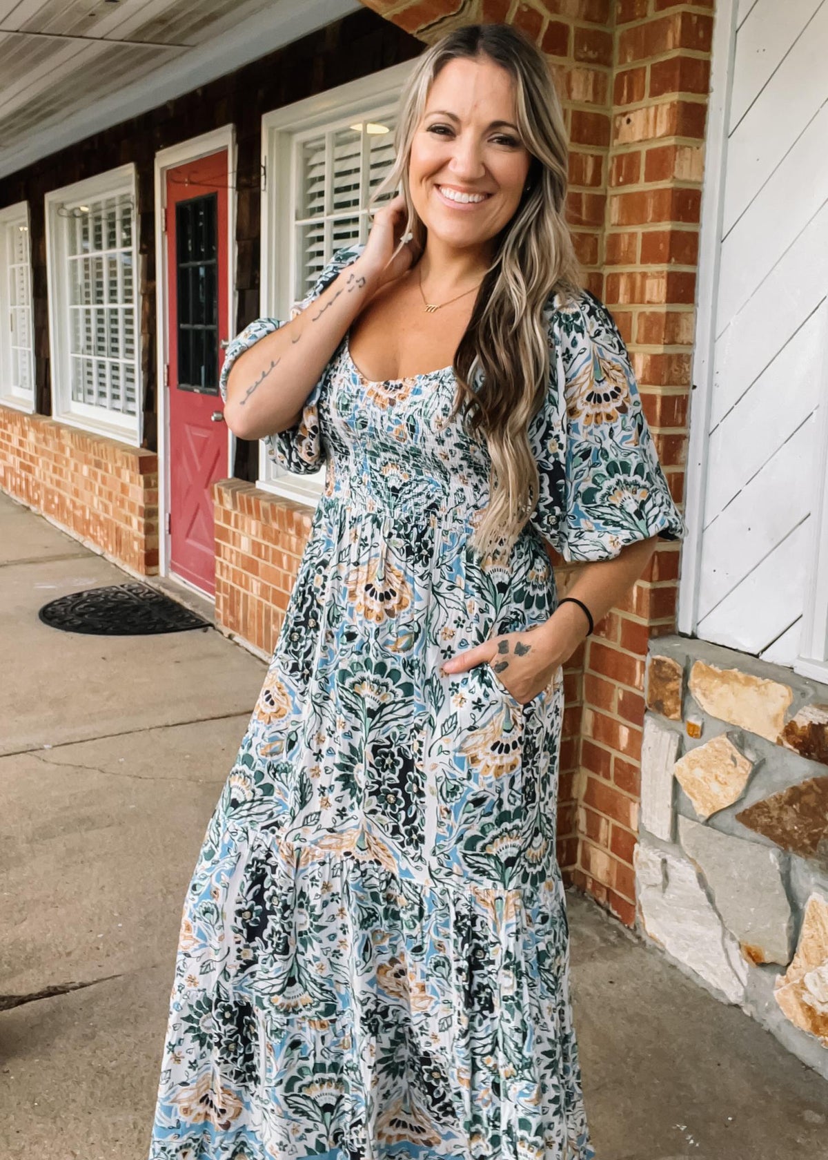 Printed Smocked Top Maxi