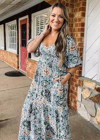 Printed Smocked Top Maxi