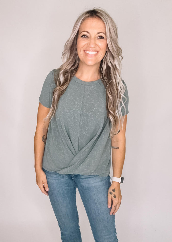 Round Neck Short Sleeve Front Twist Top