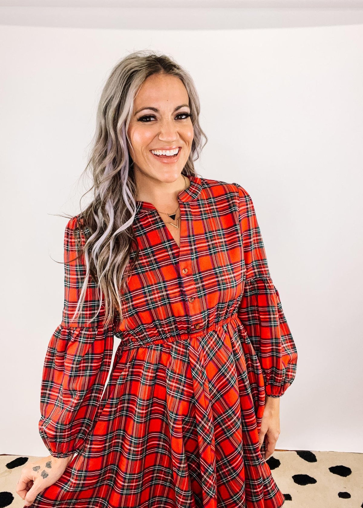 Red Holiday Plaid -Line Dress