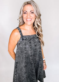 Grey Vintage Wash Overall Dress